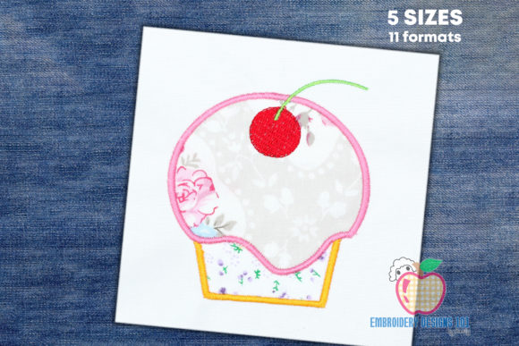 Mini Cherry Cup Cake Applique